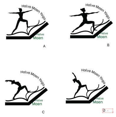 Image of four options for yoga poses on an open book, with text orientation options. 