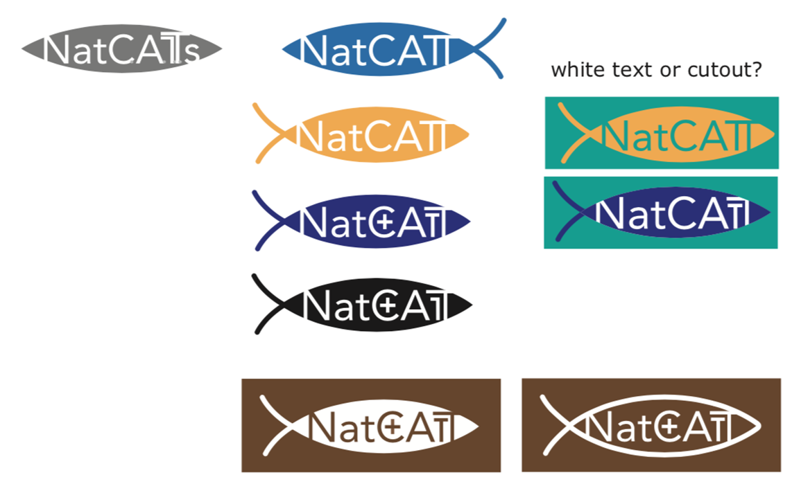 Image of expansion on logo concept in a fish shape, with different colors and cut outs.