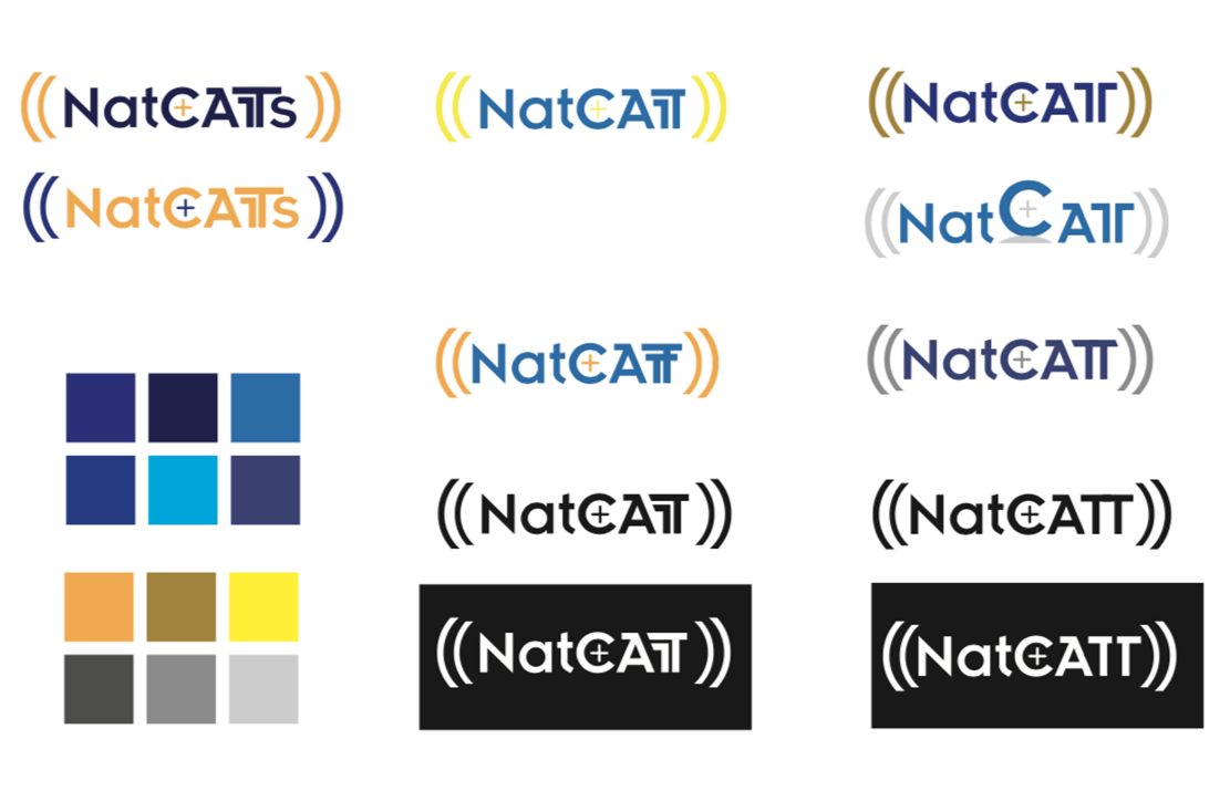 Image of different treatments of logo with parenthesis with different colors.