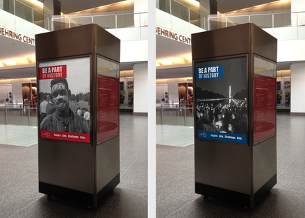 Alternative banner images redesigned for interior wayfinding kiosk in red and blue.